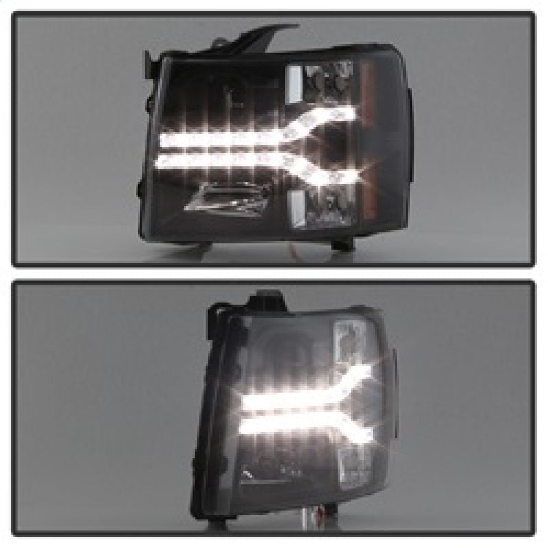 Phares de projecteur Spyder Chevy Silverado 1500 07-13 V2 - LED DRL - Noir PRO-YD-CS07V2-DRL-BK