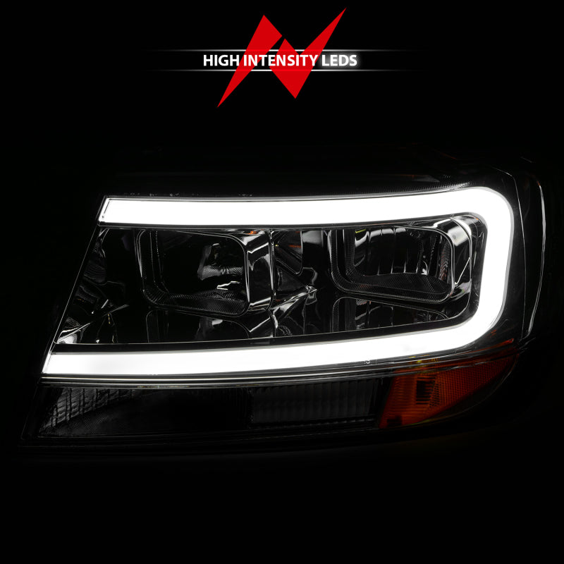 Phares en cristal ANZO 1999-2004 Jeep Grand Cherokee avec barre lumineuse et boîtier chromé