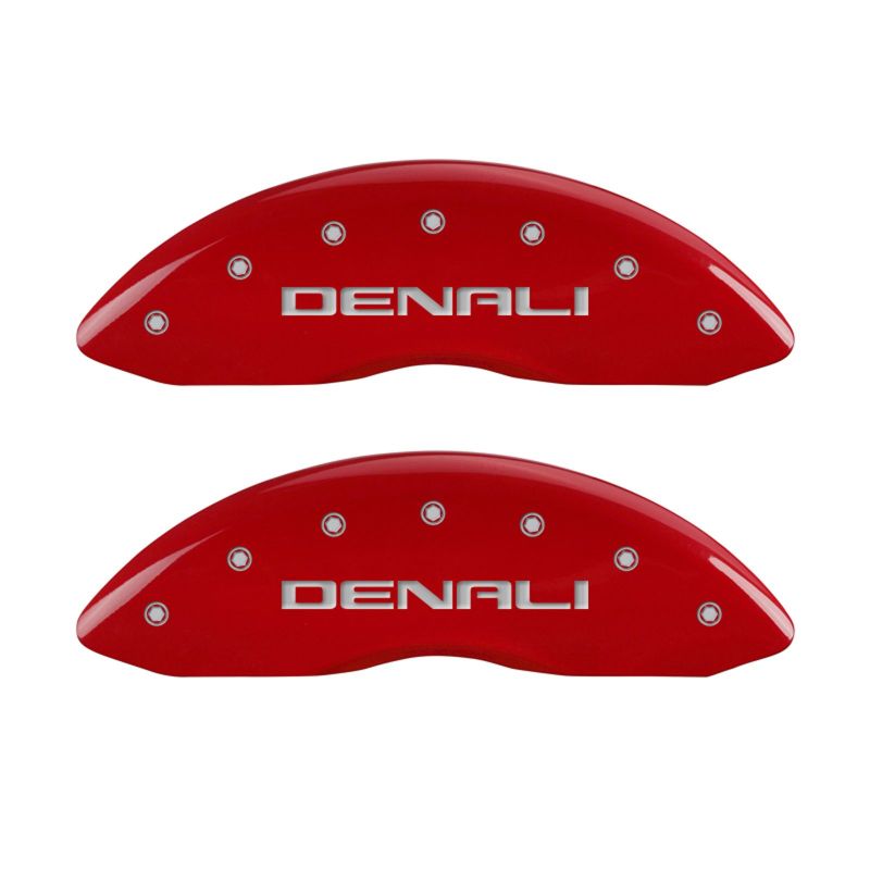 MGP 4 Caliper Covers Engraved Front & Rear Denali Red Finish Silver Char 2018 GMC Canyon