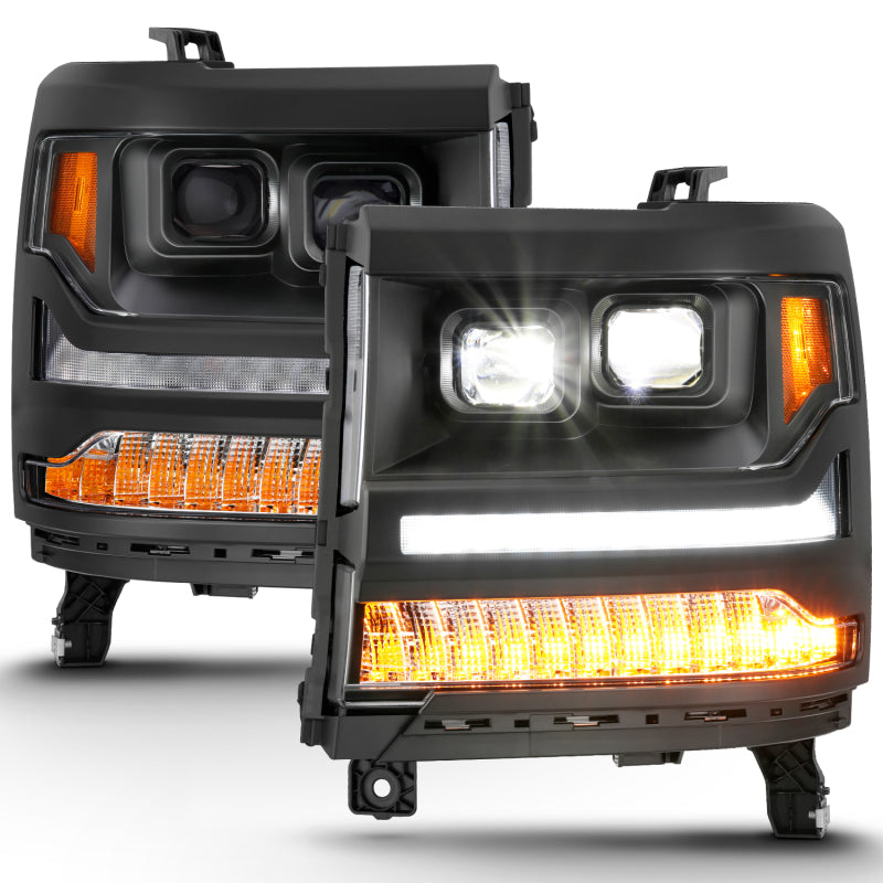 Phares de projecteur à LED ANZO 16-18 Chevrolet Silverado 1500 avec interrupteur de style planche chromé avec ambre