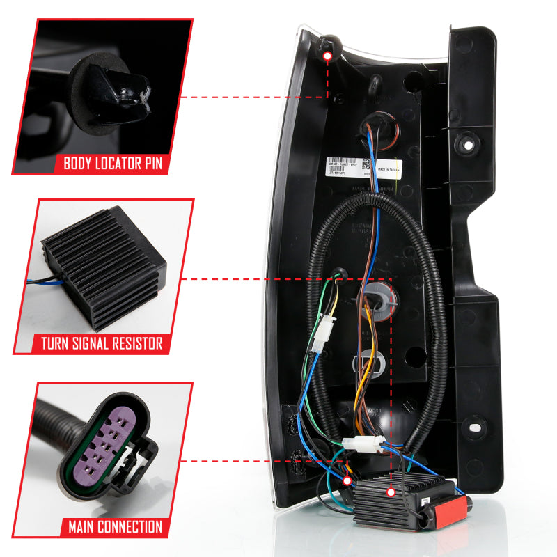 Feu arrière à LED ANZO 2007-2014 Chevy Tahoe style planche noir avec lentille transparente