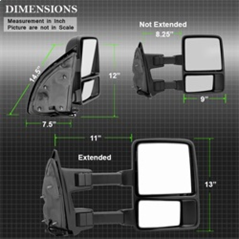 xTune Ford Superduty 99-14 Manual Extendable Manual Adjust Mirror Amber- Right MIR-FDSD08S-MA-AM-R