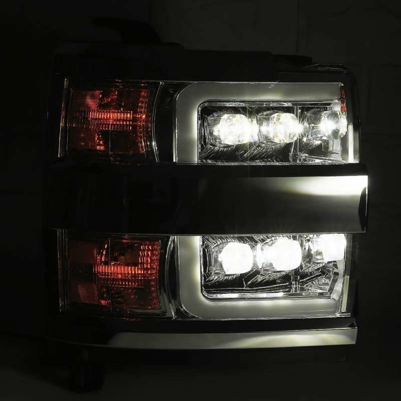 Phares à LED AlphaRex 15-18 Chevy 2500HD NOVA de style planche chromés avec éclairage actif/signal séquentiel/DRL