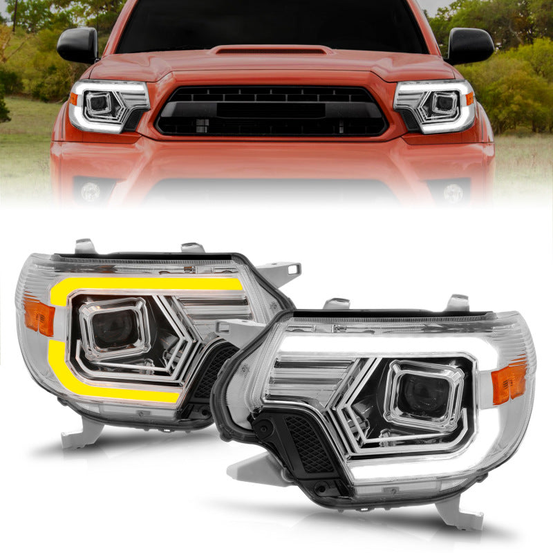 Phares de projecteur ANZO 12-15 Toyota Tacoma - avec boîtier chromé à interrupteur de barre lumineuse
