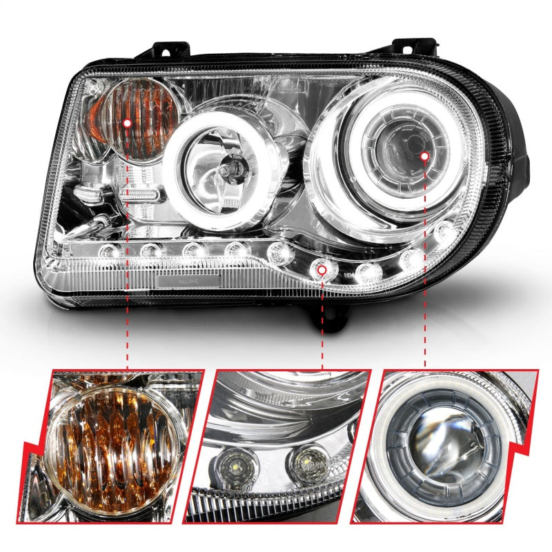 Phares de projecteur ANZO 2005-2010 Chrysler 300C avec halo chromé (CCFL) G2