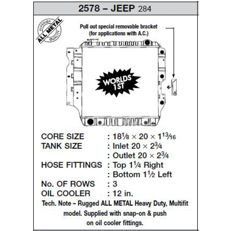 Radiateur en plastique OEM CSF 87-02 Jeep Wrangler 2,5 L