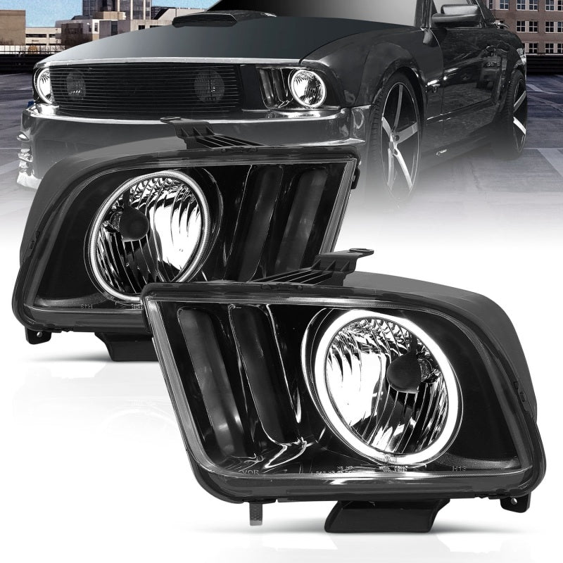 Phares en cristal ANZO 2005-2009 Ford Mustang avec halo noir (CCFL)