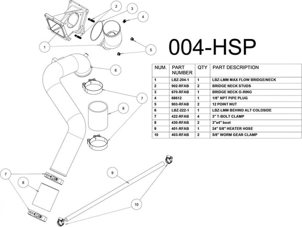HSP Max Flow Bridge and Cold Side Tube Behind ALT, 2006-2010 Chevrolet / GMC 6.6L Duramax, LBZ LMM HSP Diesel