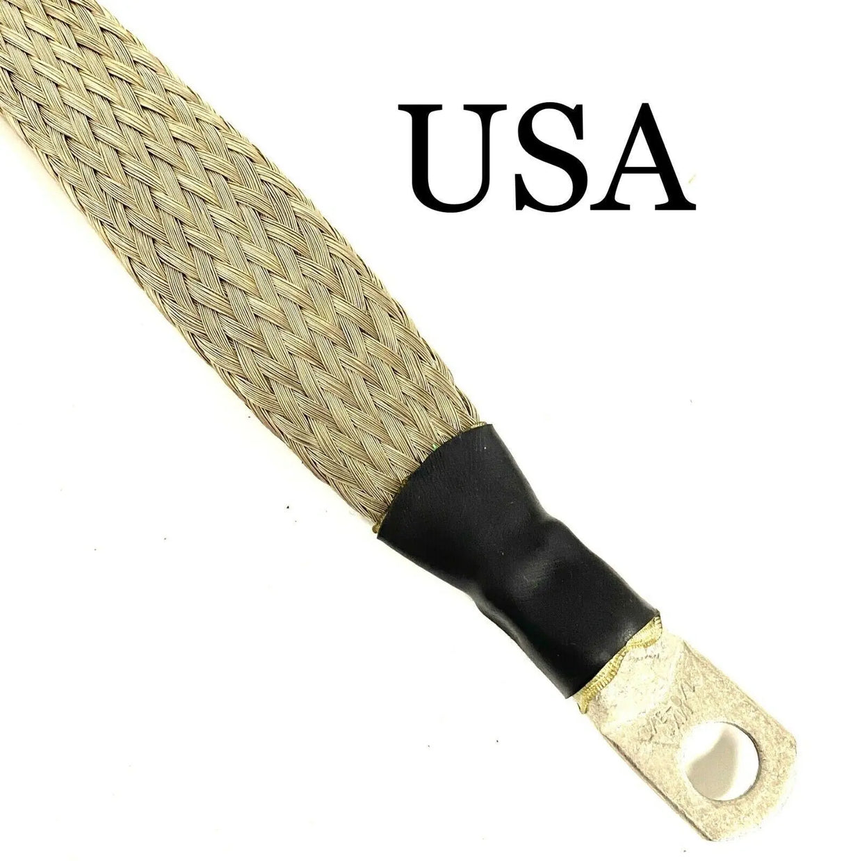 Tublar 1" wide Braided tinned copper engine ground strap wire Cable lug AC/DC WIRE AND SUPPLY
