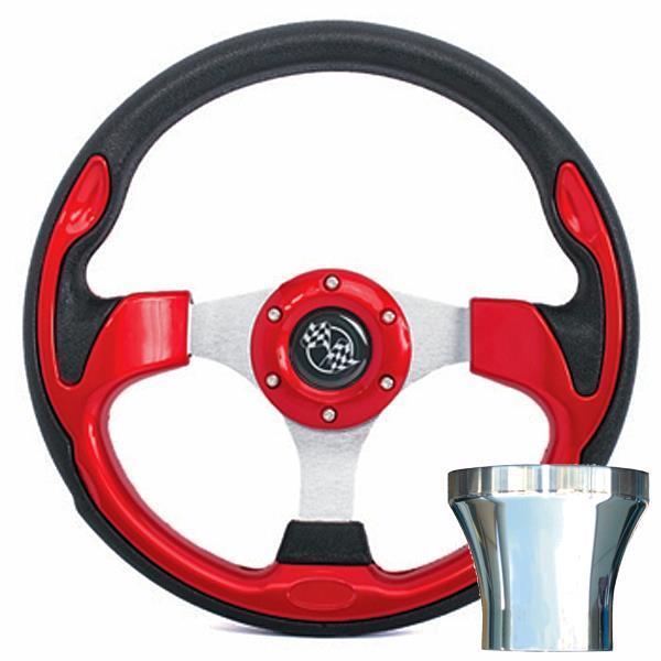 GTW Steering Wheel Kit, Red/Rally 12.5 W/Chrome Adapter, Club Car Precedent