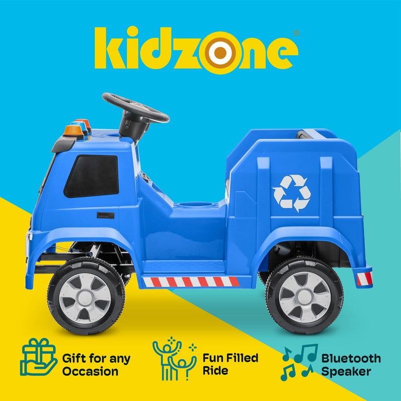 Kidzone 6V Garbage Truck Ride On Toy with LED Lights and Recycling Accessories
