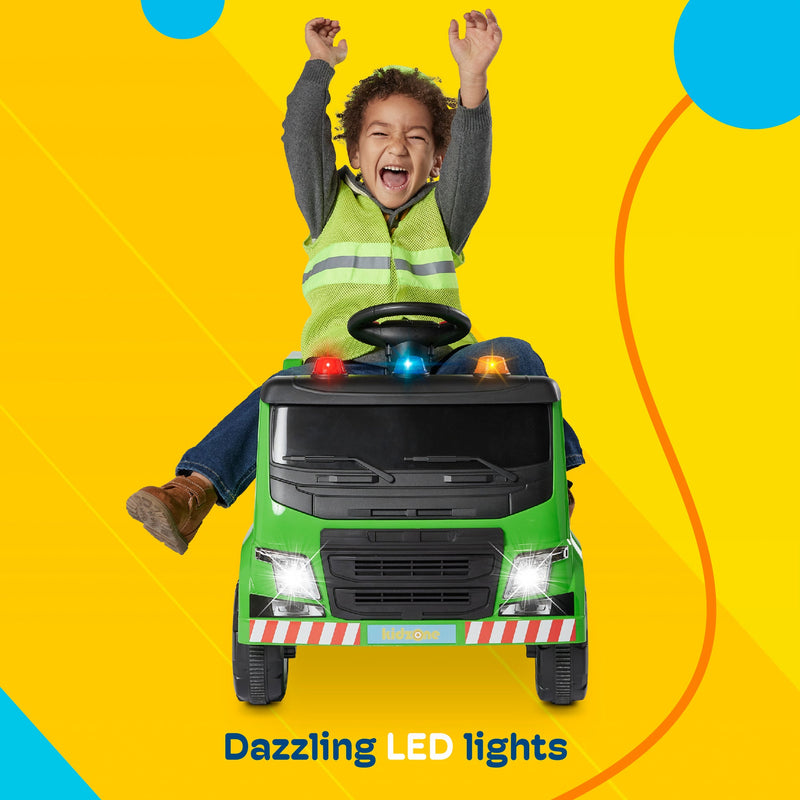 Kidzone 6V Garbage Truck Ride On Toy with LED Lights and Recycling Accessories