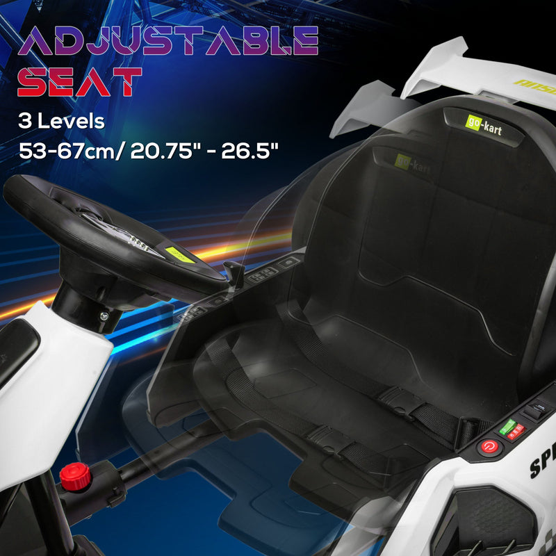 Adjustable Seat Electric Go Kart with Slow Start - 24V, 7.5 MPH