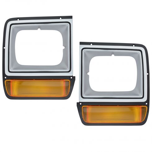 1986-1990 Dodge D/W Series Truck Gray Headlight Bezel Pair with Parking Light Amber or Smoked