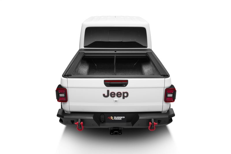 Couvre-tonneau Armis avec rails Max Track pour Jeep Gladiator 20-22 Rugged Ridge avec système Trail Rail - Tex. Blk