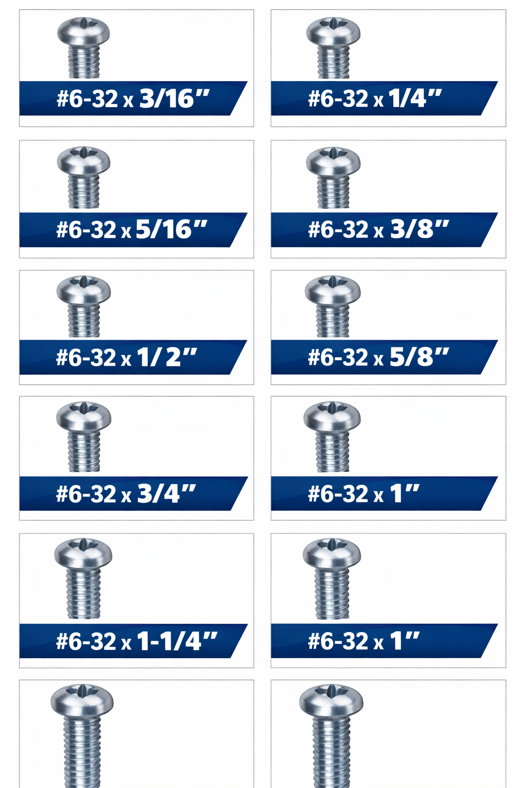 #6-32 UNC Phillips Pan Head Machine Screws – Multiple Length Options (3/16" to 1-1/2") TekShack