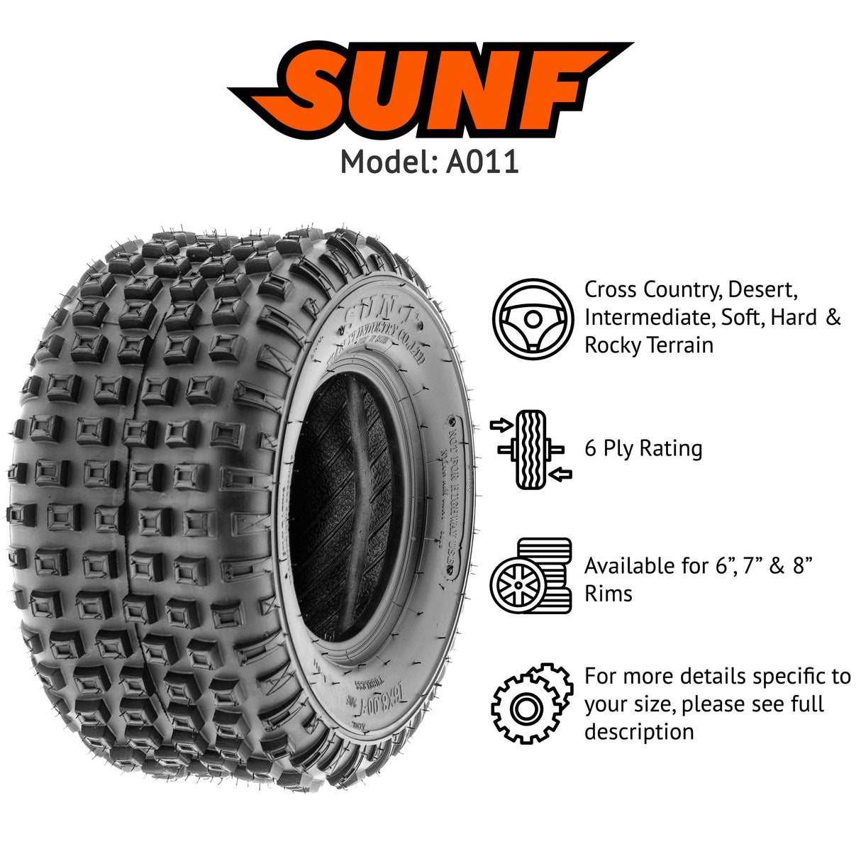 SunF ATV TIRE/UTV TIRE All Terrain 6 PR Tubeless A011 (set of 2) SUNF