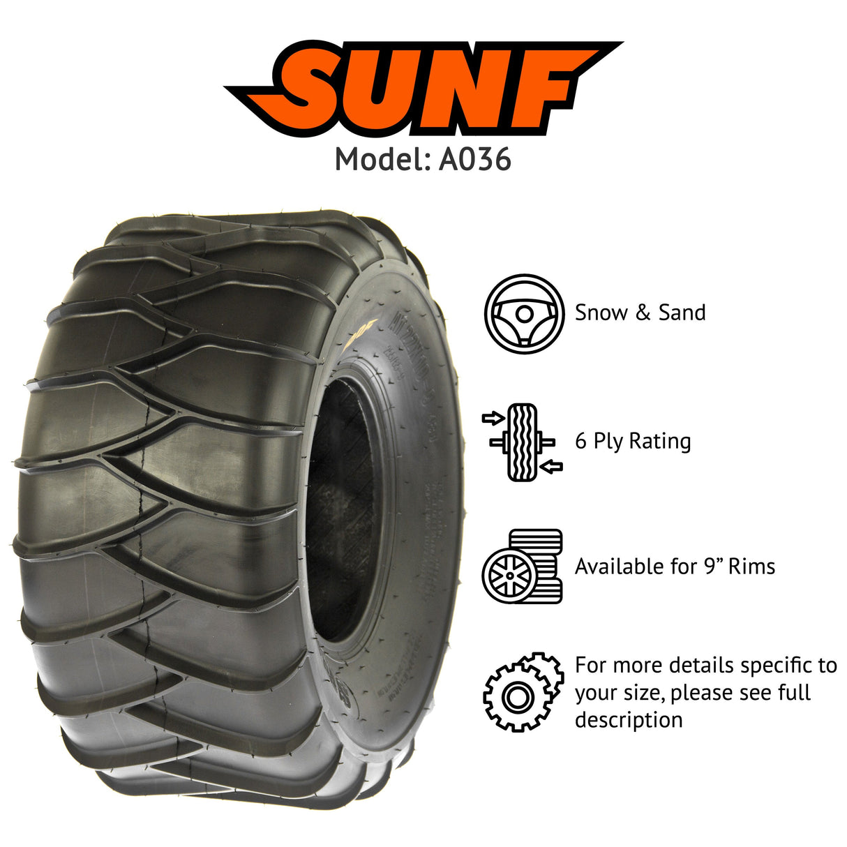 SunF ATV TIRE/UTV TIRE All Terrain 6 PR Tubeless A036 (set of 2) SUNF