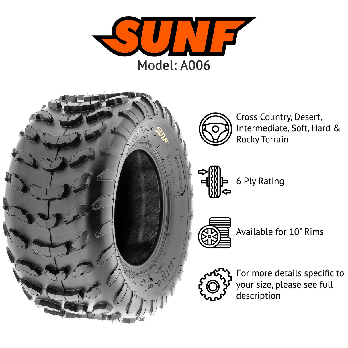 SunF ATV TIRE/UTV TIRE All Terrain 6 PR Tubeless A006 (set of 4) SUNF