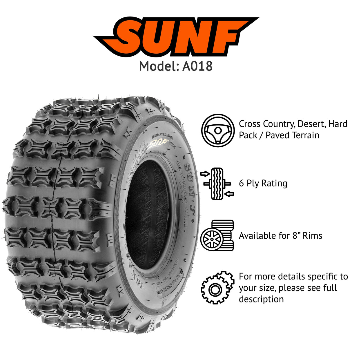 SunF ATV TIRE/UTV TIRE All Terrain 6 PR Tubeless A018 (set of 2) SUNF