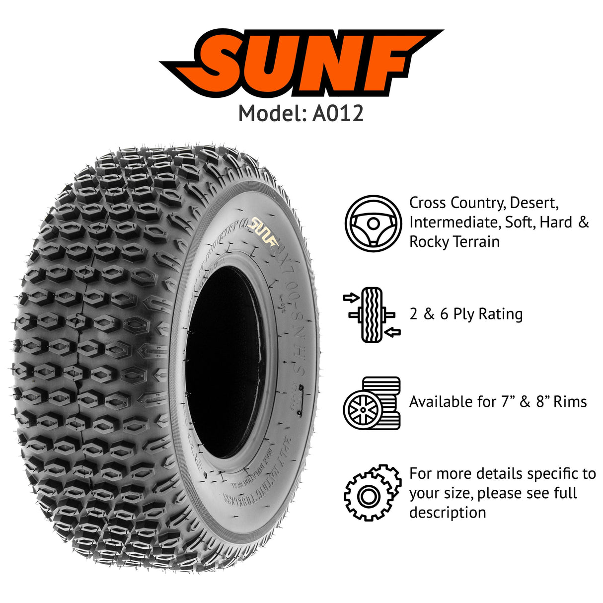 SunF ATV TIRE/UTV TIRE All Terrain 6 PR Tubeless A012 (set of 2) SUNF