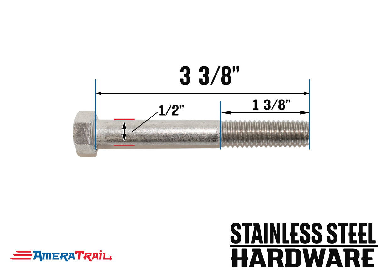 Stainless Steel Bolt 1/2" x 3 3/8", Hex Head - Available w/ Nut and Washer Hardware
