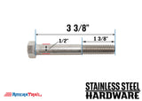 Stainless Steel Bolt 1/2" x 3 3/8", Hex Head - Available w/ Nut and Washer Hardware