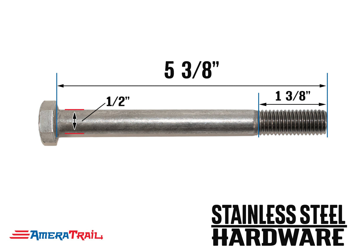 Stainless Steel Bolt 1/2 x 5 3/8", Hex Head - Available w/ Nut and Washer Hardware