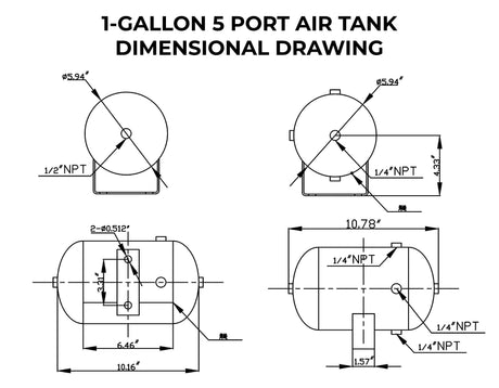 1 Gallon 5 Port Steel Air Tank HornBlasters