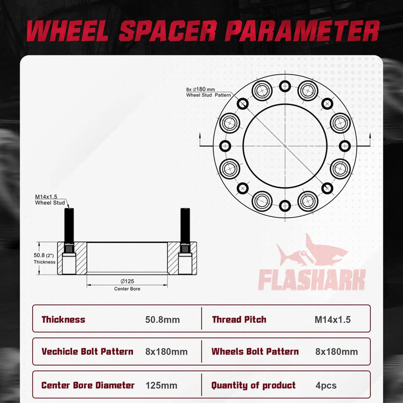 1.5/2 Inches 2011-2022 Chevy Chevrolet Silverado GMC Sierra 2500 3500 8x180mm Wheel Spacers 4PCS Flashark