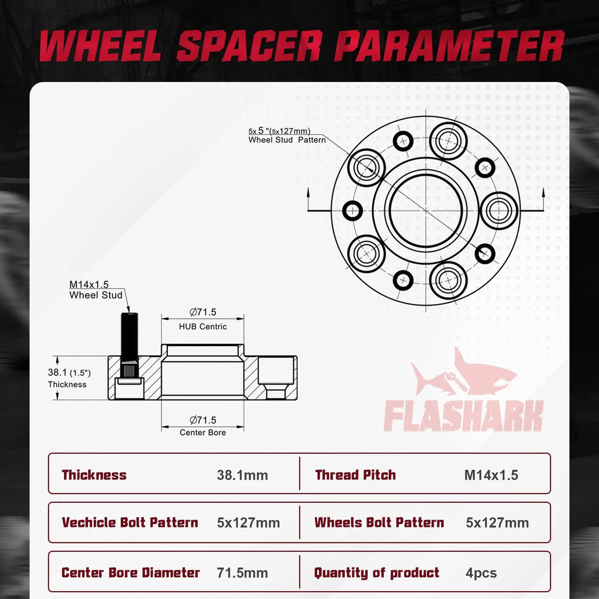 1.5 inch 2018-2022 Jeep Wrangler TJ YJ / 2011-2022 Dodge Durango 5x5" Wheel Spacers 4PCS