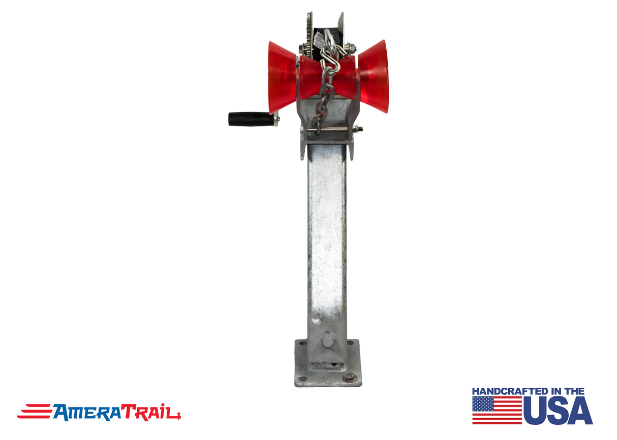 Adjustable Bow Stop Winch Combo, 10° Lean Adjusts from 20" to 30" - Available w/ Fulton 1500lb Winch and Stoltz Roller