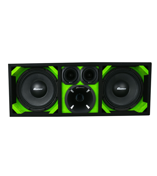 KTPON-210LIME / DUAL 10" LIME/BLACK  LOADED PORTED  BOX (With Tweeters + Driver) Comando Audio Inc.