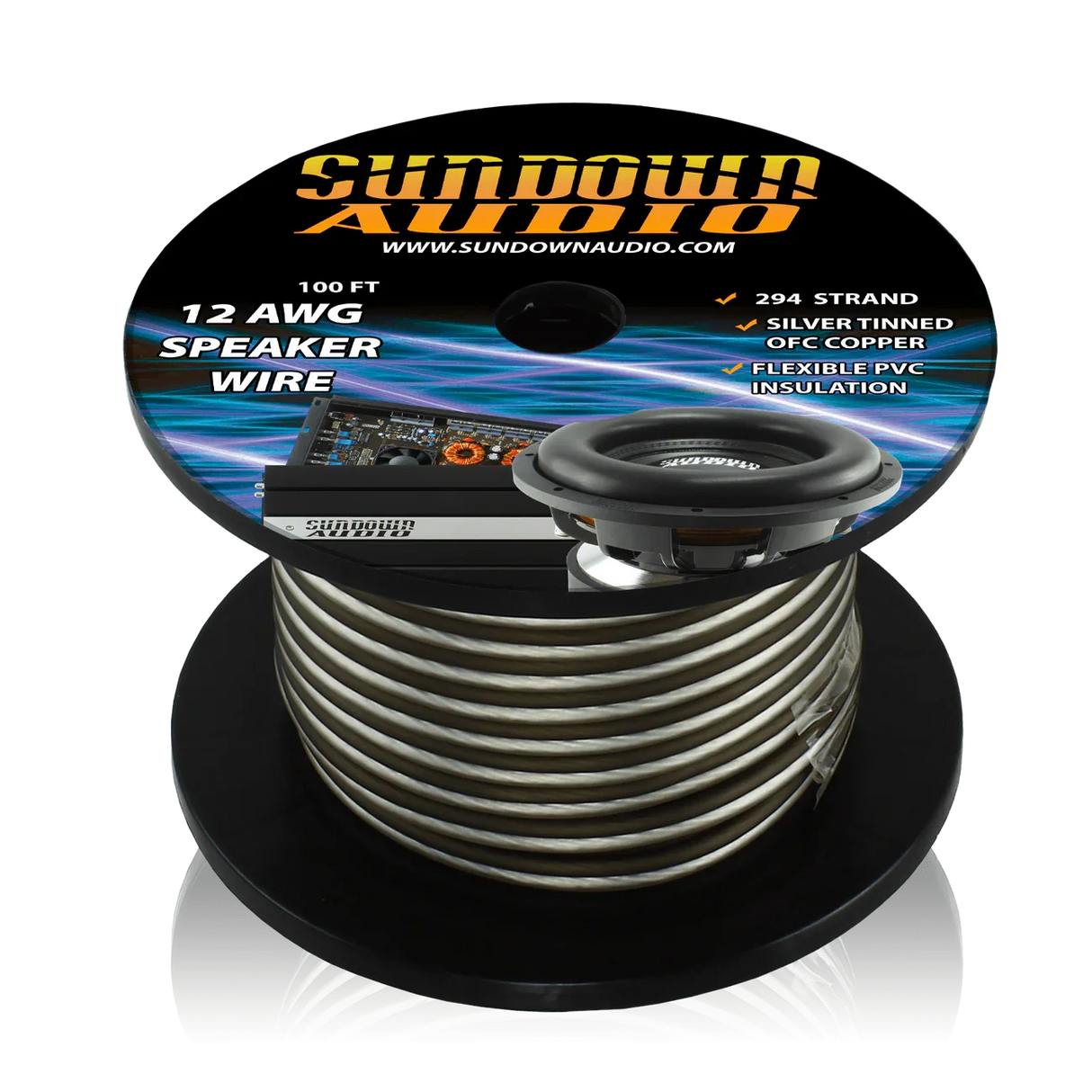Sundown Audio 12 Gauge Silver/Black 100' Tinned OFC Oxygen Free Copper Speaker Wire Sundown Audio