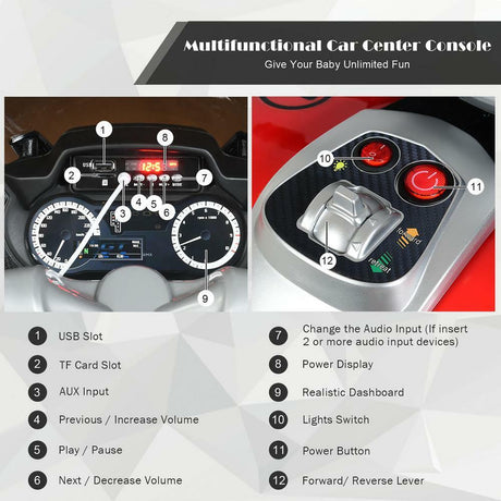 12.8 Inch Electric Ride-On Motorcycle for Kids 3+ Years with LED Lights - Red