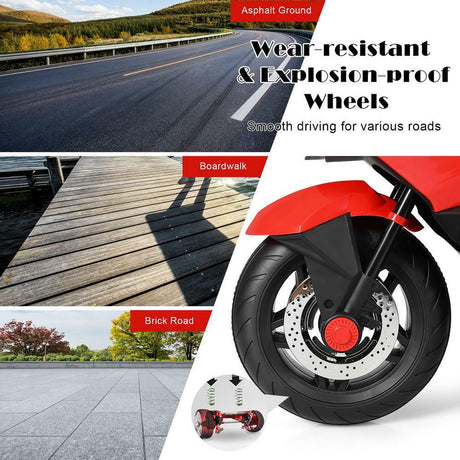 12.8 Inch Electric Ride-On Motorcycle for Kids 3+ Years with LED Lights - Red