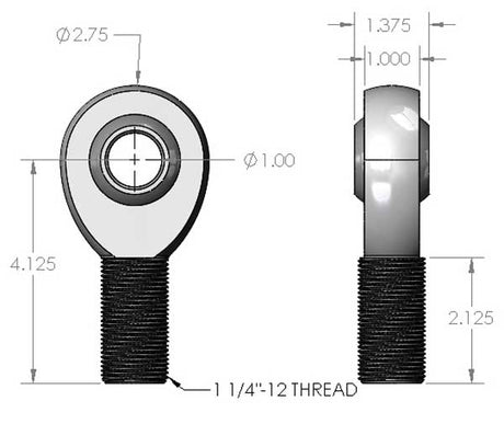 1 1/4"-1" 3-Piece Precision Heat Treated Chromoly Teflon and Kevlar Lined Right Hand Heim