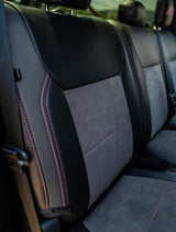 PRP 2021+ Ford 150/ 2023+ SuperDuty Rear Seat Covers (Pair) - Black w/ Red Stitch