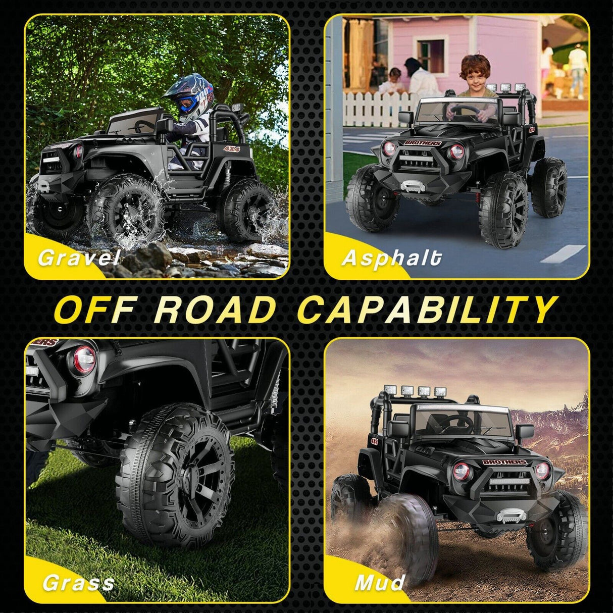 Jeep 24V/12V Kids Electric Ride-On Car with Remote Control, 3 Speeds, and LED Lights