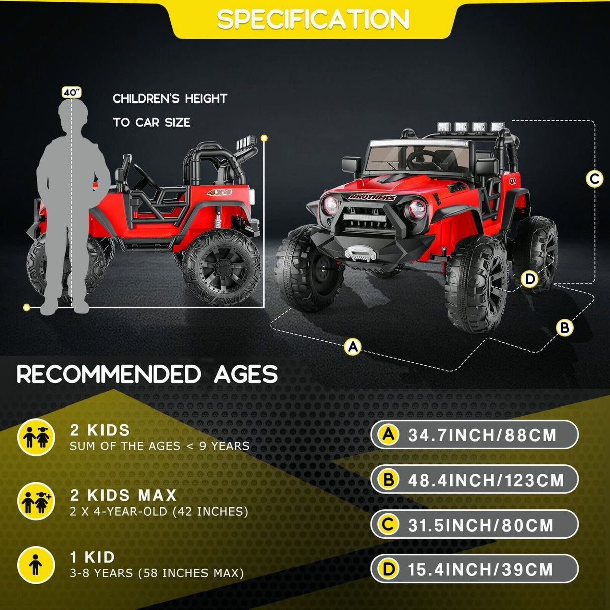 12V/24V Electric Jeep Truck ATV for Kids with Parent Remote Control - Fun and Safe Ride-On Toy