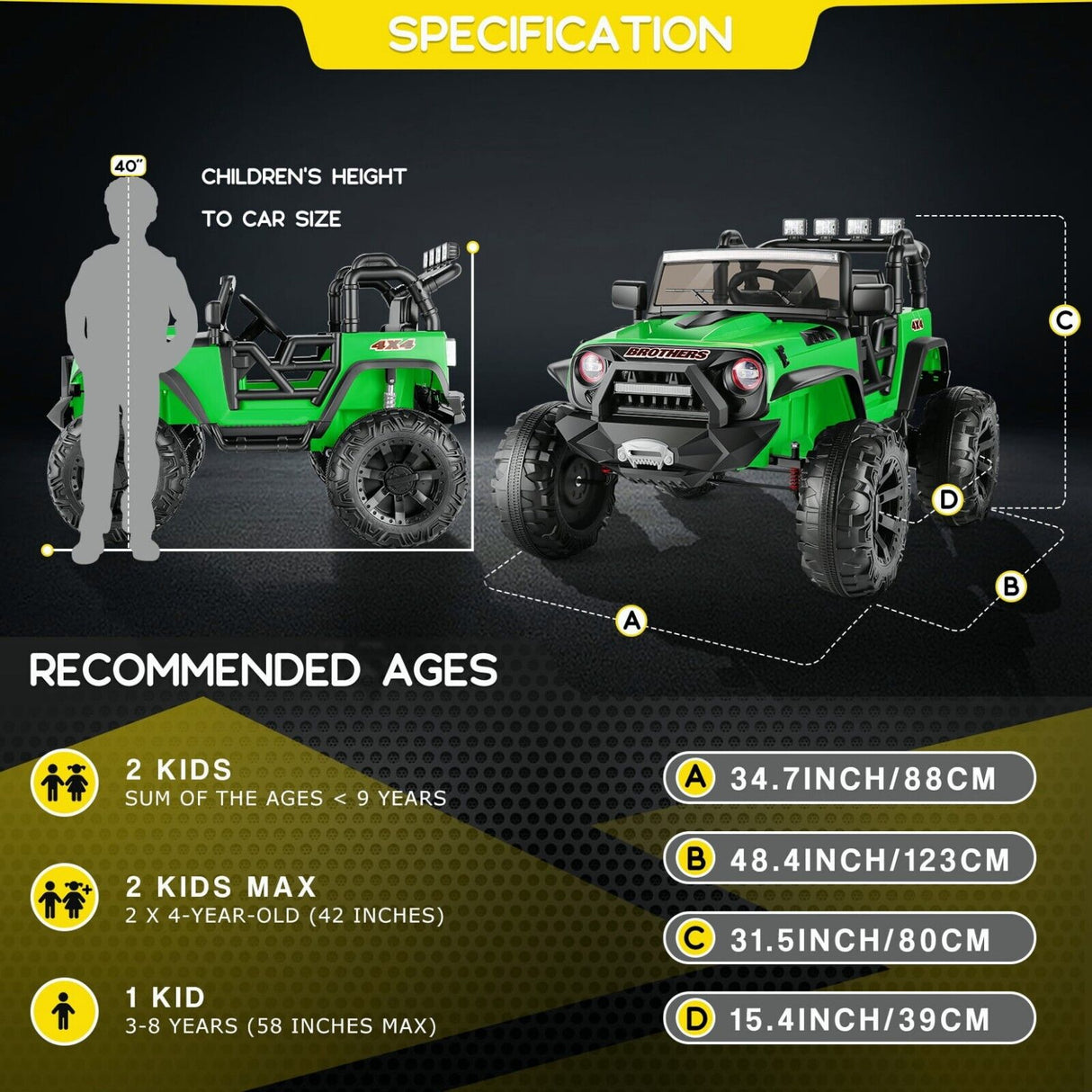 12V/24V Electric Jeep Truck ATV for Kids with Parent Remote Control - Fun and Safe Ride-On Toy