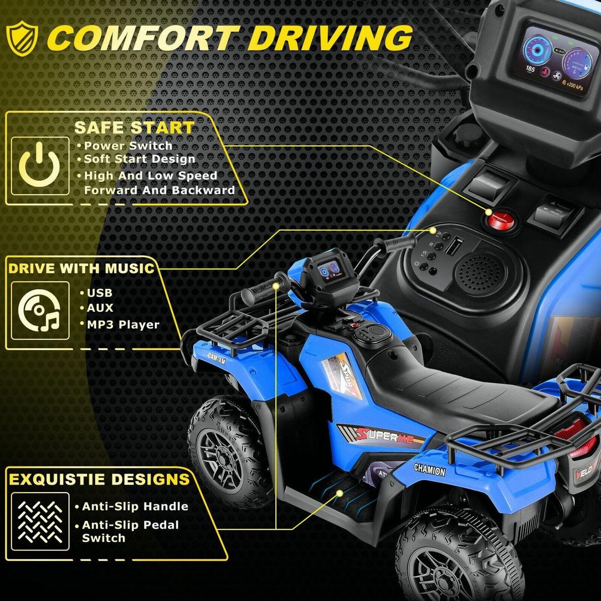Electric Ride-On ATV Jeep Truck for Kids with LED Lights and Music