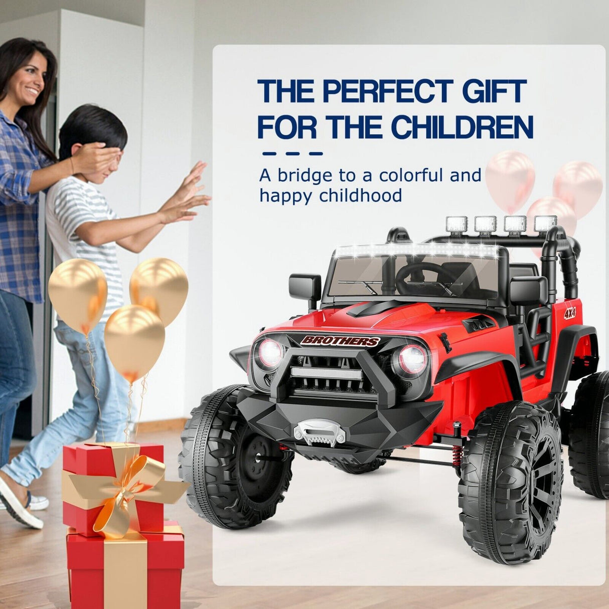 Electric Ride-On Jeep Truck for Kids: 12V/24V ATV Toy with Four-Wheel Drive