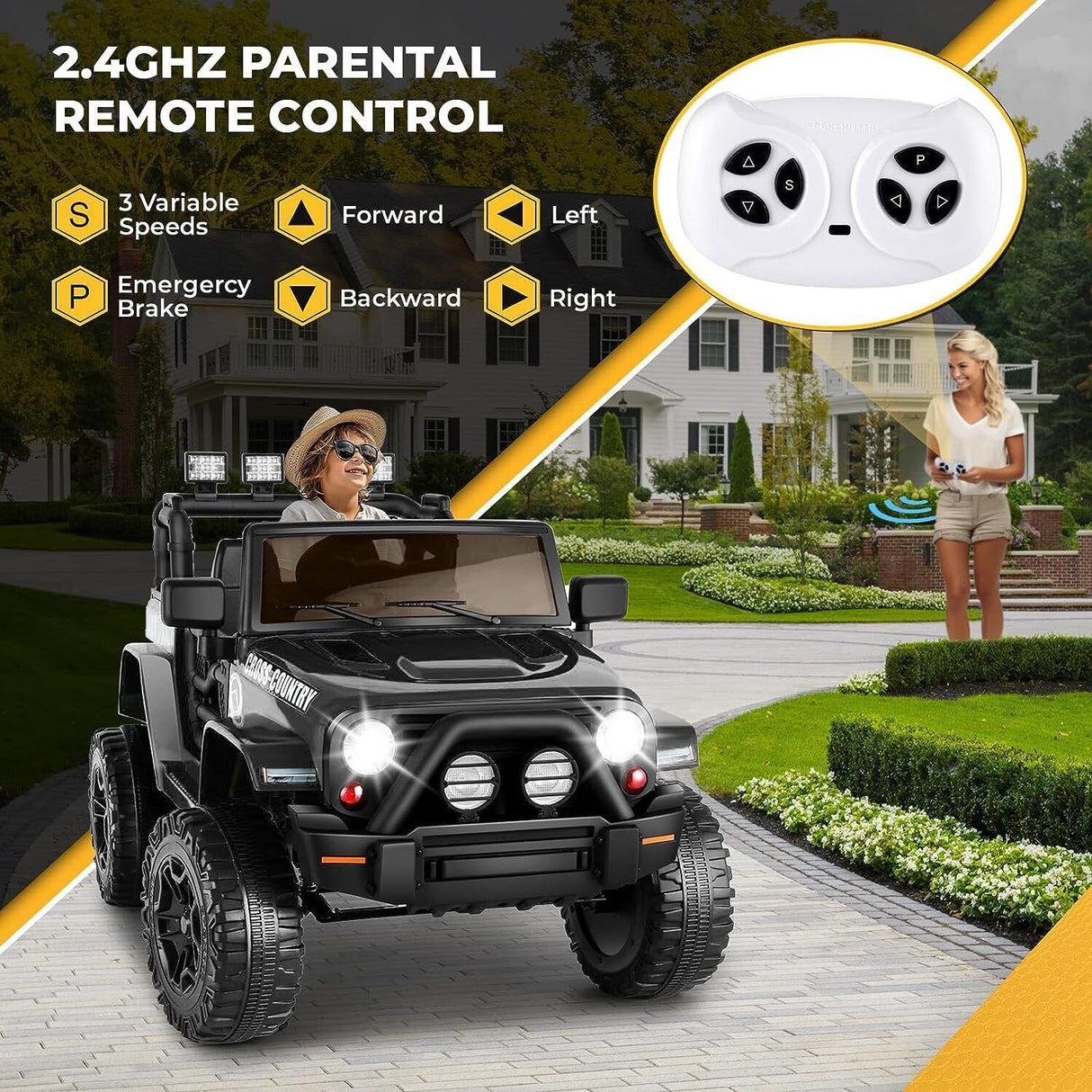 Ride On Electric Car for Kids with Remote Control and Suspension - 12V Truck Design