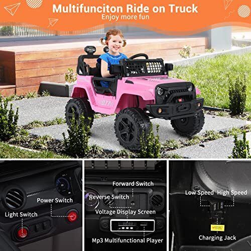 12V Battery Powered Electric Ride-On Truck with Remote Control and Spring Suspension