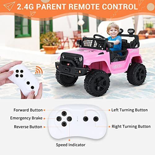 12V Battery Powered Electric Ride-On Truck with Remote Control and Spring Suspension