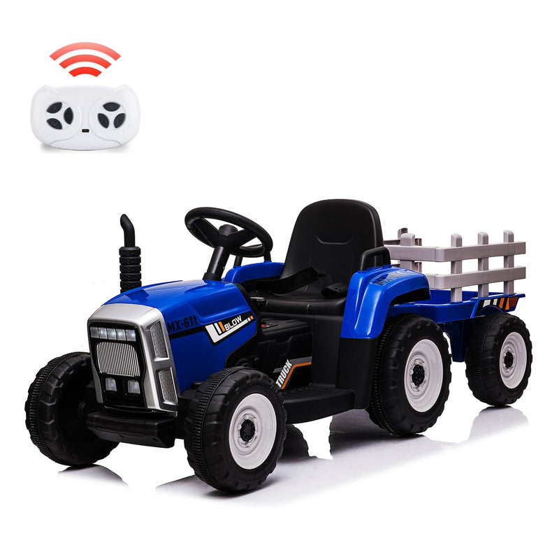 12V Battery Powered Electric Tractor Ride-On Car with Trailer for Kids