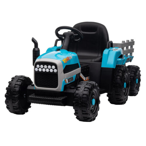 12V Battery Powered Electric Tractor Toy with Remote Control and Trailer Attachment