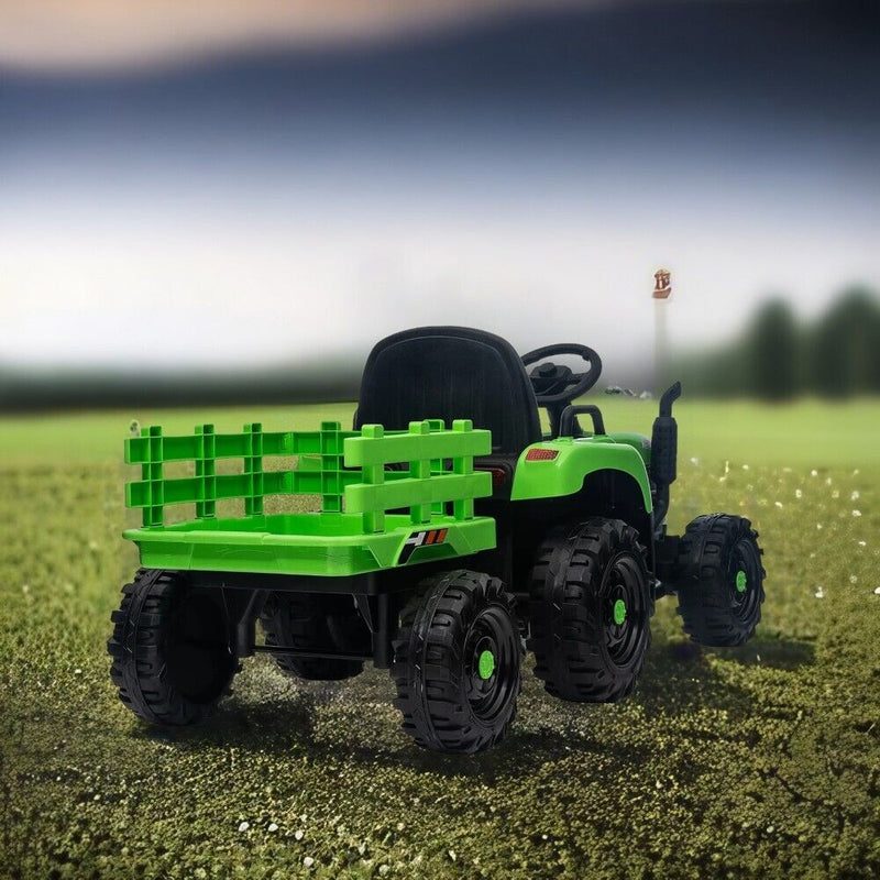 12V Battery Powered Electric Tractor Toy with Remote Control and Trailer Attachment
