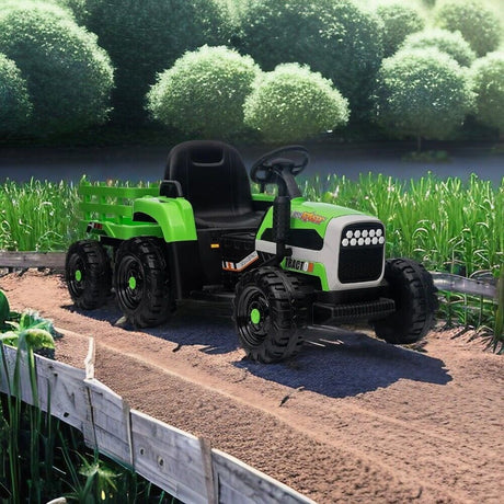 12V Battery Powered Electric Tractor Toy with Remote Control and Trailer Attachment